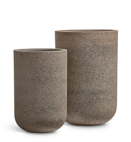Кашпо TREEZ ERGO - Hard Rock - Высокий округлый цилиндр - Песок серый беж