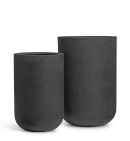 Кашпо TREEZ ERGO - Hard Rock - Высокий округлый цилиндр - Чёрный песок