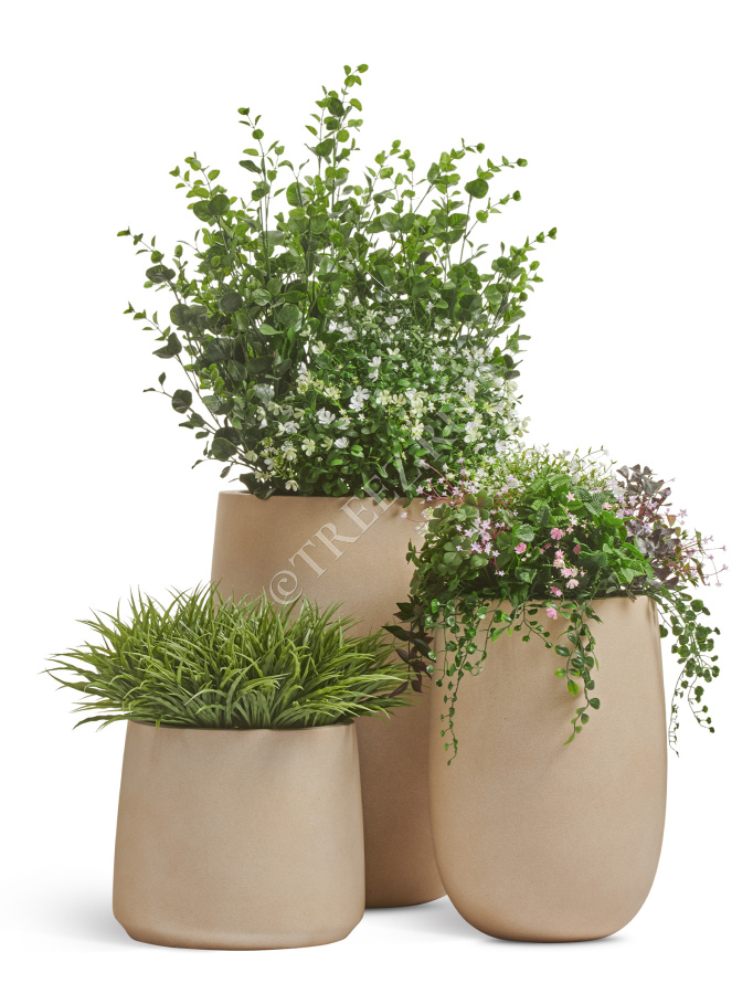 Кашпо TREEZ ERGO - Fine Rock - Высокая округлая чаша - Песок тёплый беж фото