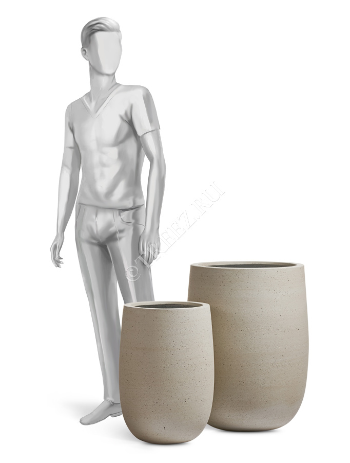 Кашпо TREEZ ERGO - Fine Rock - Высокая округлая чаша - Белый песок фото