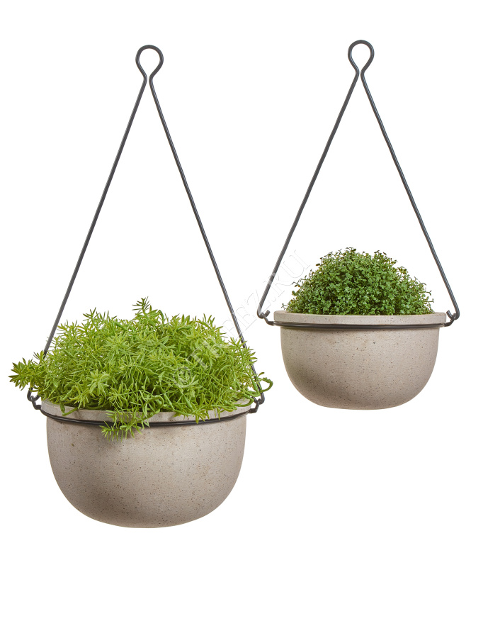 Кашпо TREEZ Effectory - Beton - Полусфера подвесная - Белый песок фото