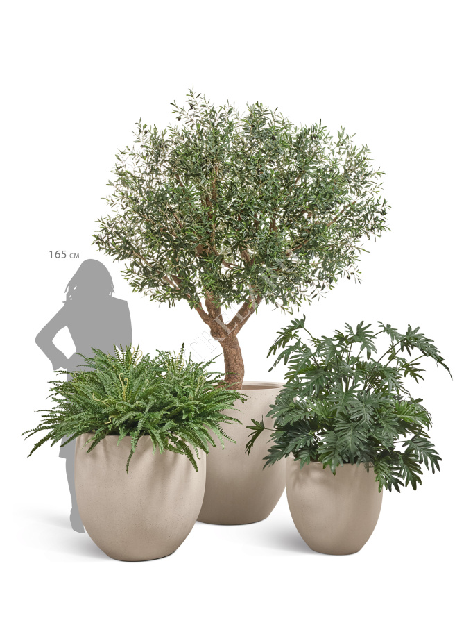 Кашпо TREEZ Effectory - Beton - Большой округлый конус - Белый песок фото