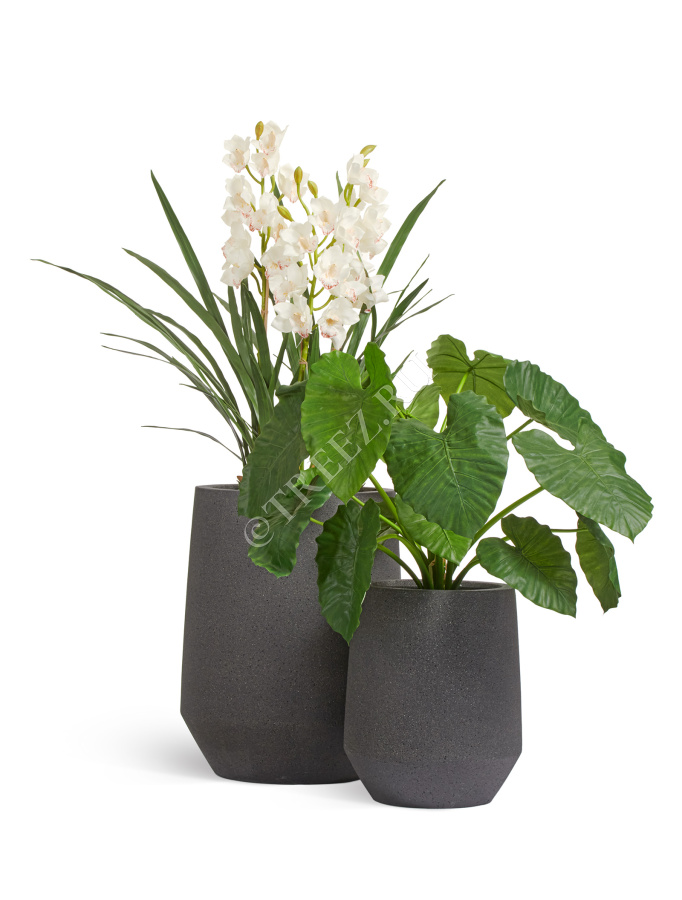 Кашпо TREEZ ERGO - Hard Rock - Высокая трапециевидная чаша - Чёрный песок фото