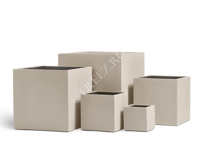 Кашпо TREEZ Effectory - Beton - Куб - Белый песок фото