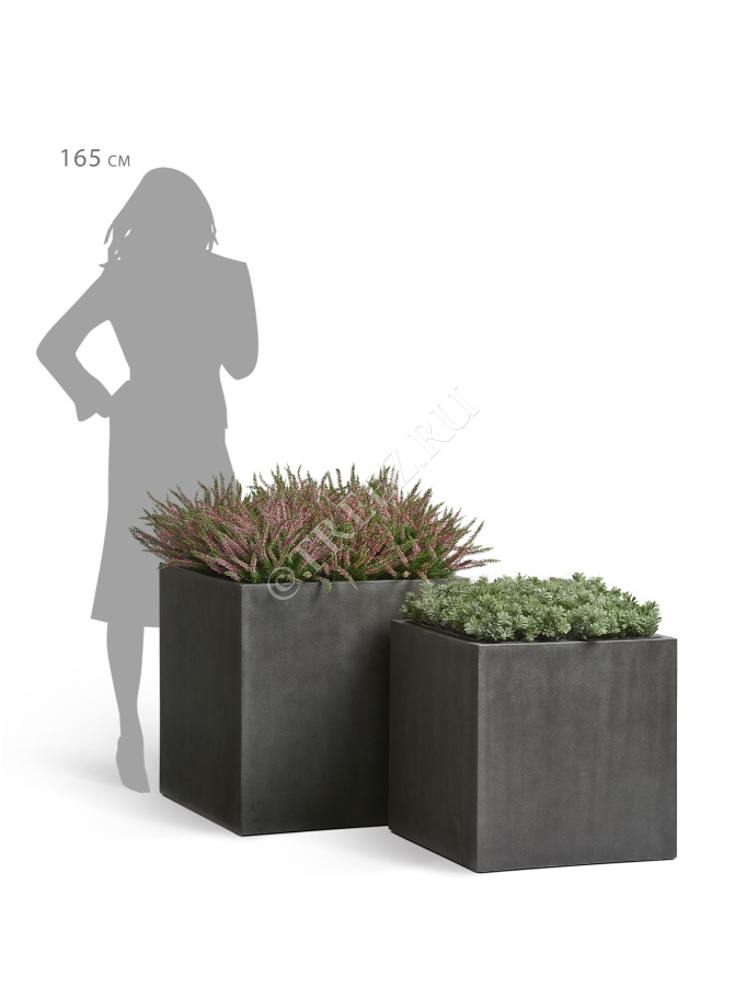 Кашпо TREEZ Effectory - Beton - Куб - Тёмно-серый бетон фото