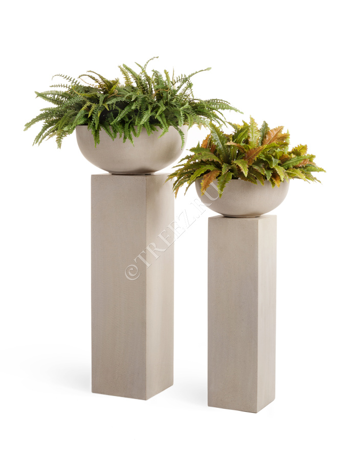 Кашпо TREEZ Effectory - Beton - Низкая сферическая чаша - Белый песок фото