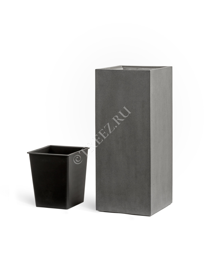 Кашпо TREEZ Effectory - Beton - Высокий куб - Тёмно-серый бетон фото