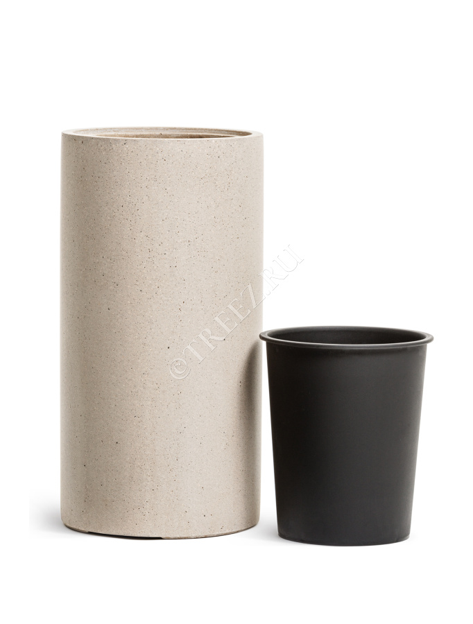 Кашпо TREEZ Effectory - Beton - Высокий цилиндр - Белый песок фото