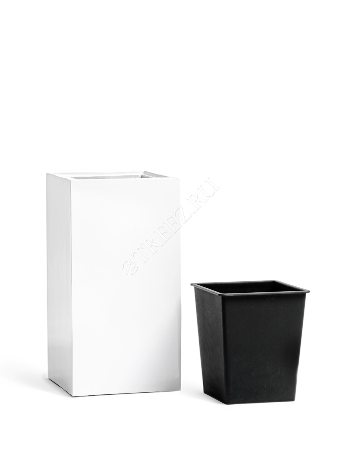 Кашпо TREEZ Effectory - Gloss - Высокий куб - Белый глянцевый лак фото