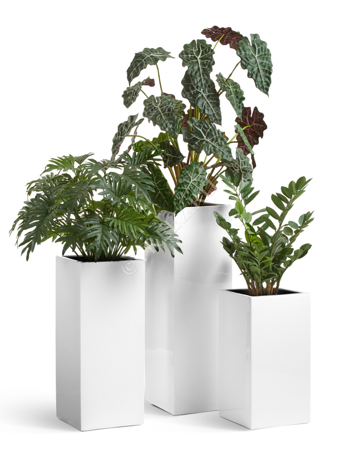 Кашпо TREEZ Effectory - Gloss - Высокий куб - Белый глянцевый лак фото