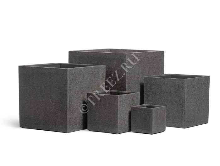 Кашпо TREEZ Effectory - Stone - Куб - Тёмно-серый камень фото