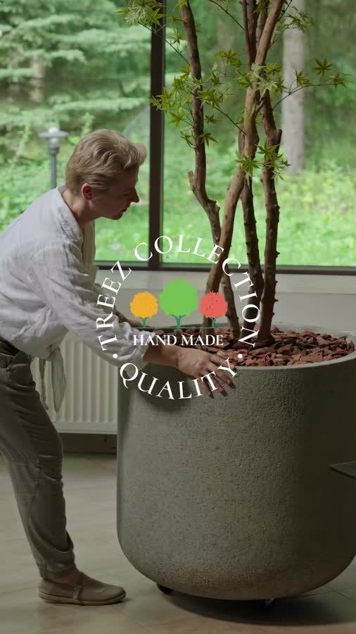 Кашпо TREEZ ERGO - Hard Rock - Цилиндрическая чаша на колёсиках - Песок серый беж фото